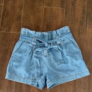 L'AGENCE Light Blue High Waist paper bag Shorts